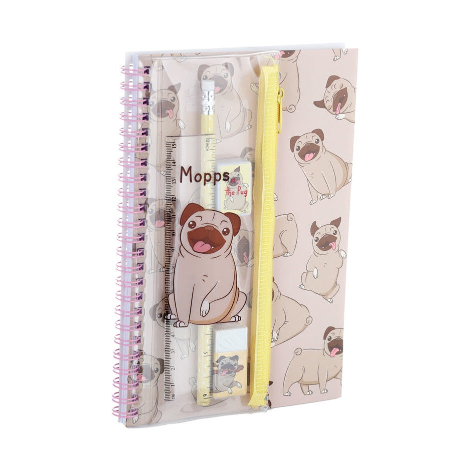 Conjunto de Papelaria de 6 Peças - Mopps Pug - Papelaria Encantada