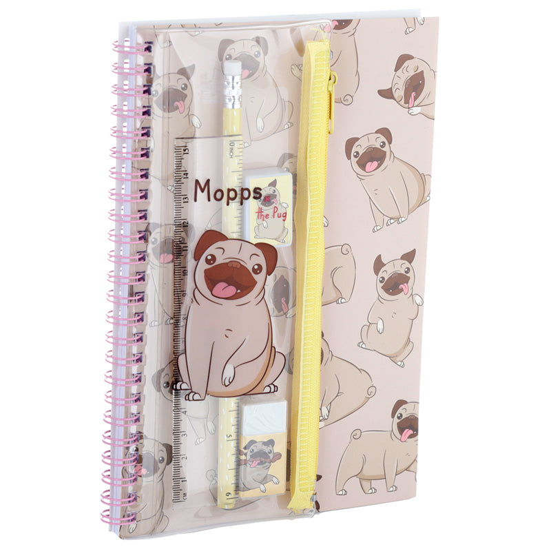 Conjunto de Papelaria de 6 Peças - Mopps Pug - Papelaria Encantada
