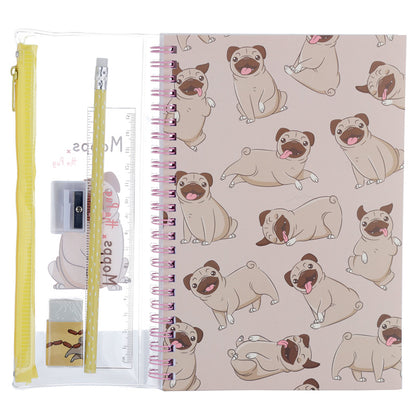Conjunto de Papelaria de 6 Peças - Mopps Pug - Papelaria Encantada