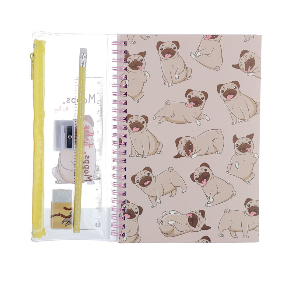 Conjunto de Papelaria de 6 Peças - Mopps Pug - Papelaria Encantada
