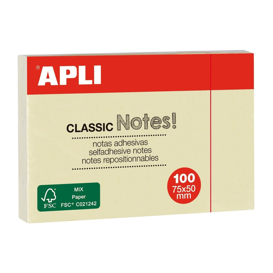 Bloco de notas aderentes Apli 75x50mm amarelo