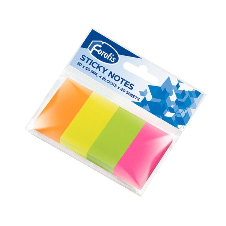 Bloco de notas aderentes forofis 20x50mm neon sortido 40fl blister c/4