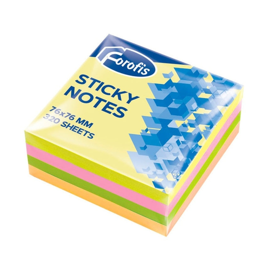 Bloco de notas aderentes forofis 76x76mm neon sortido 320fl