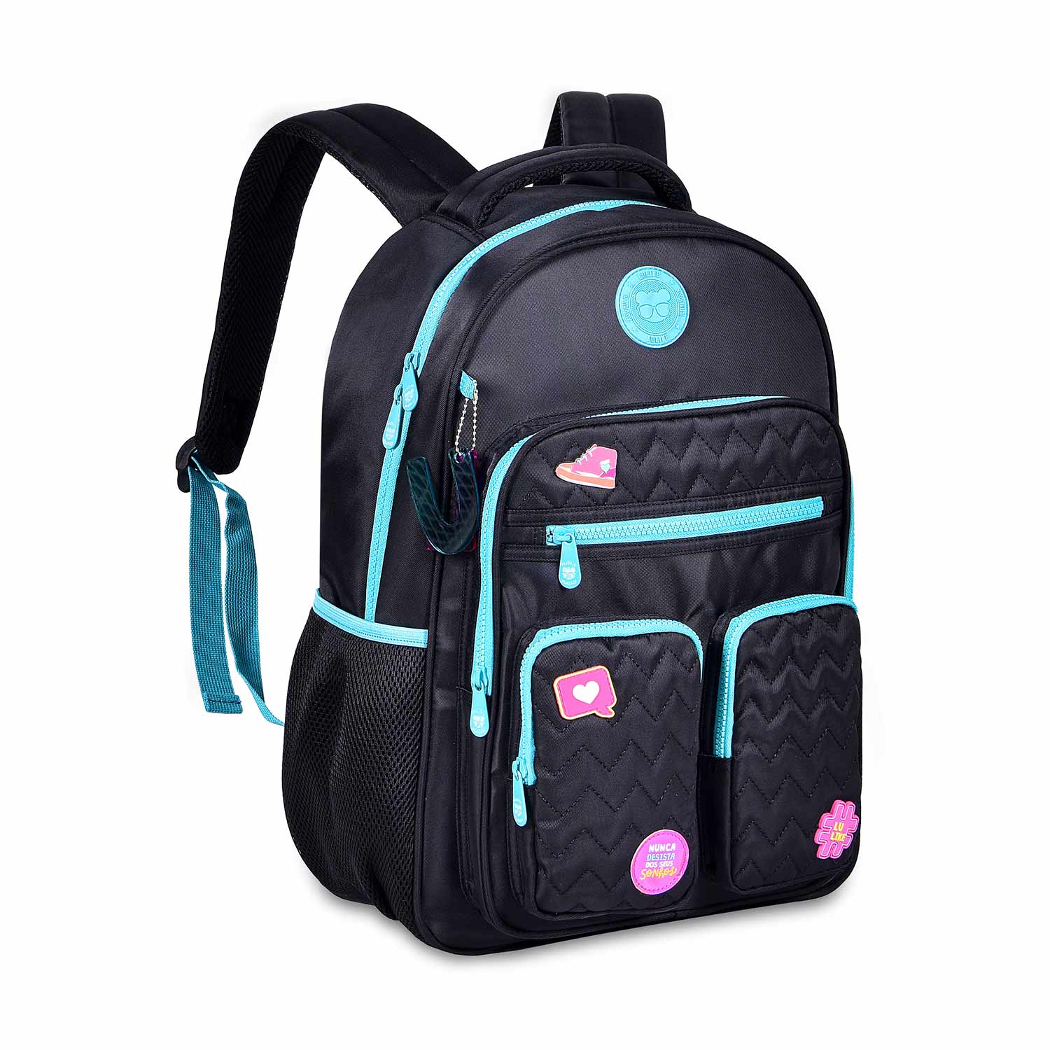 Mochila Luluca Preto/Azul - Papelaria Encantada