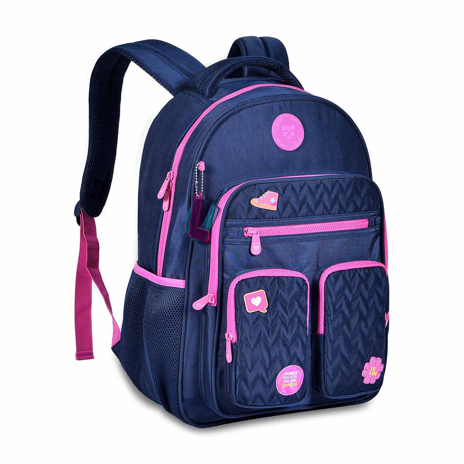 Mochila Luluca Azul/Rosa - Papelaria Encantada