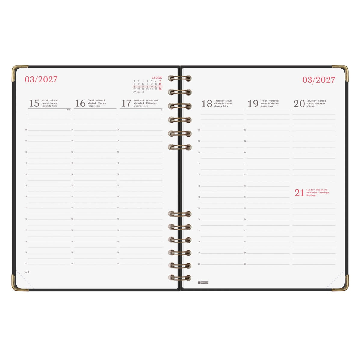 Agenda semanal A5 2027 espiral finocam Alma preto