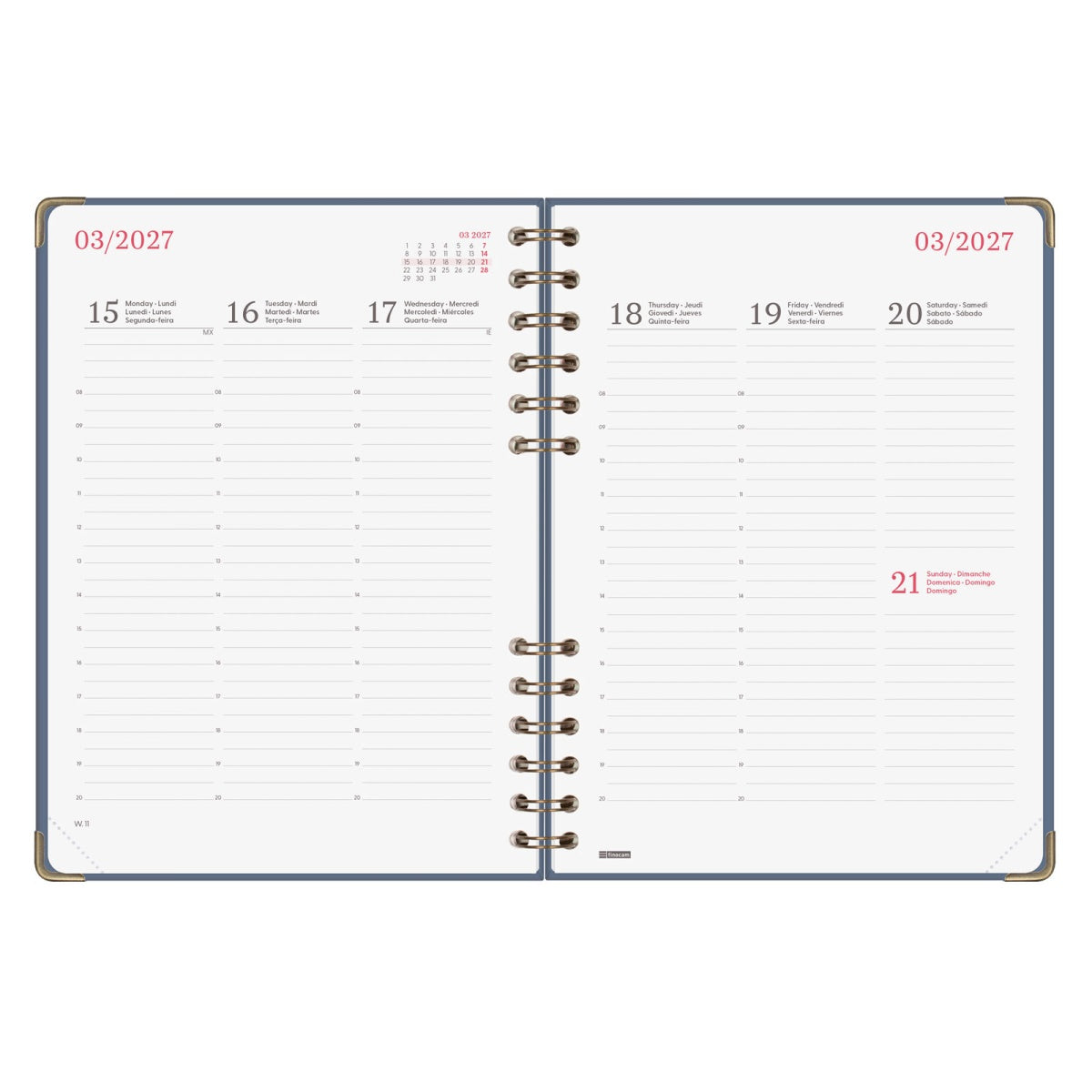 Agenda semanal A5 2027 espiral finocam Alma azul