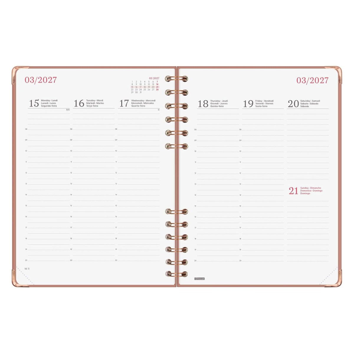 Agenda semanal A5 2027 espiral finocam Alma rosa
