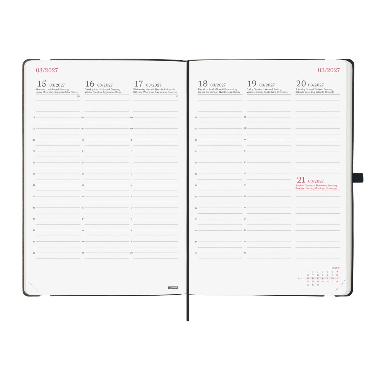 Agenda semanal 176x250mm 2027 finocam Capri preto