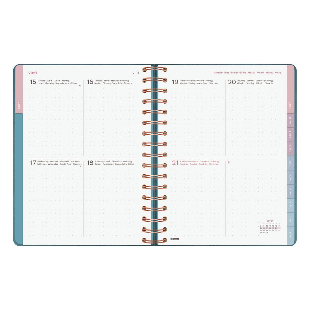 Agenda semanal A5 2027 espiral finocam Optimal azul