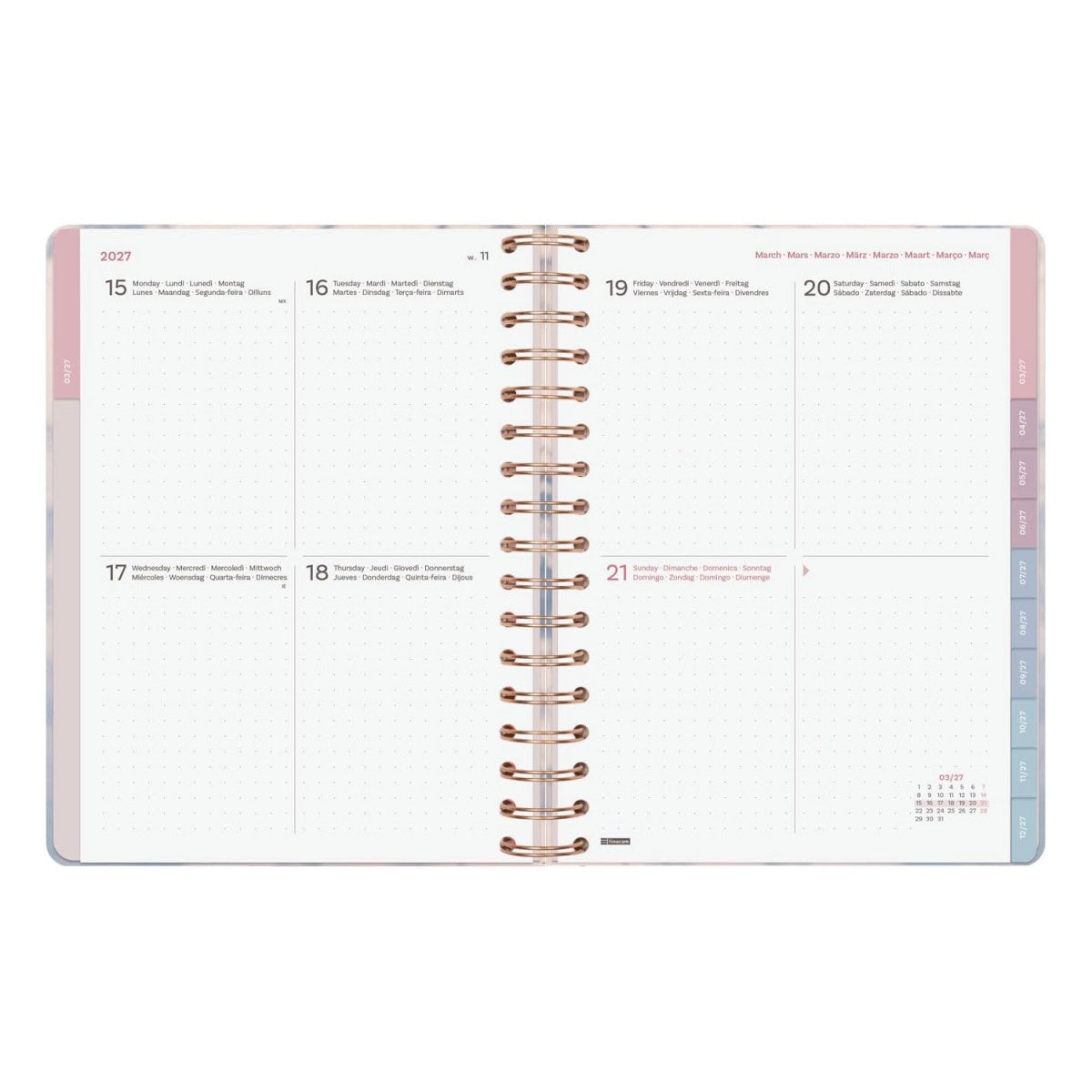 Agenda semanal A5 2027 espiral finocam Optimal cinza