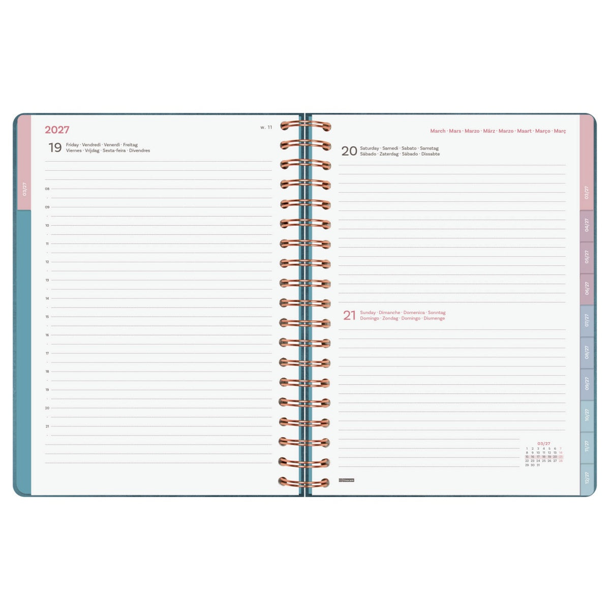 Agenda diária 176x250mm 2027 espiral finocam Optimal azul