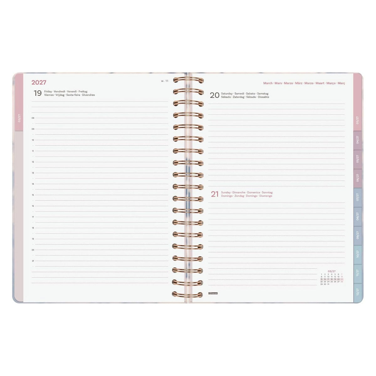 Agenda diária 176x250mm 2027 espiral finocam Optimal cinza