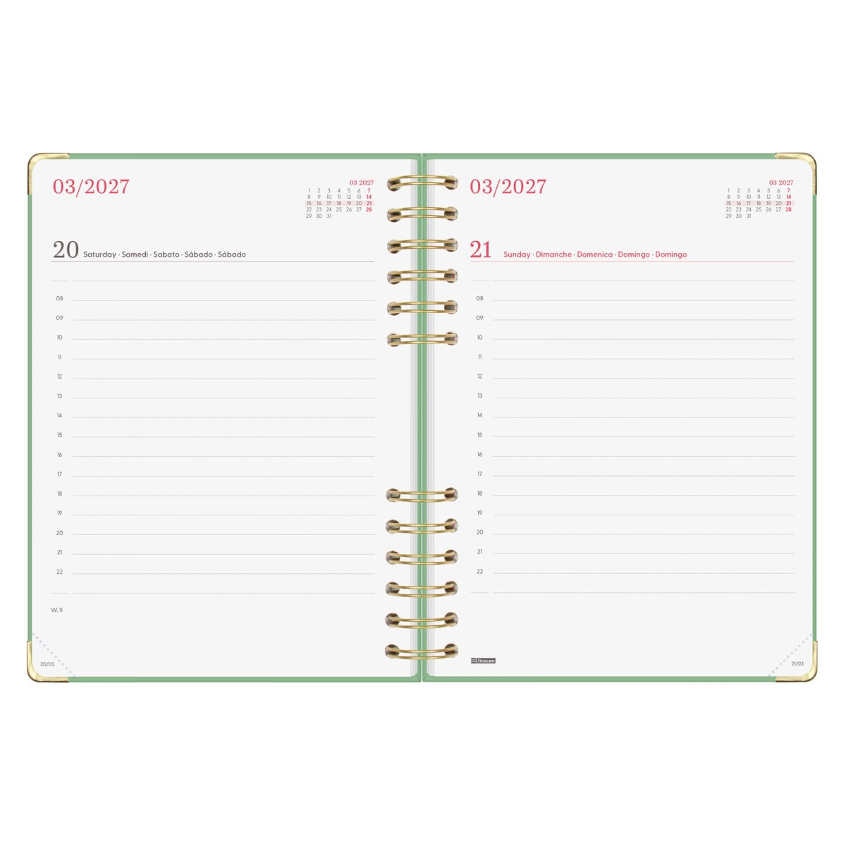 Agenda diária A5 2027 espiral finocam Alma verde