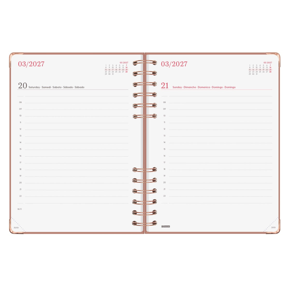 Agenda diária A5 2027 espiral finocam Alma rosa