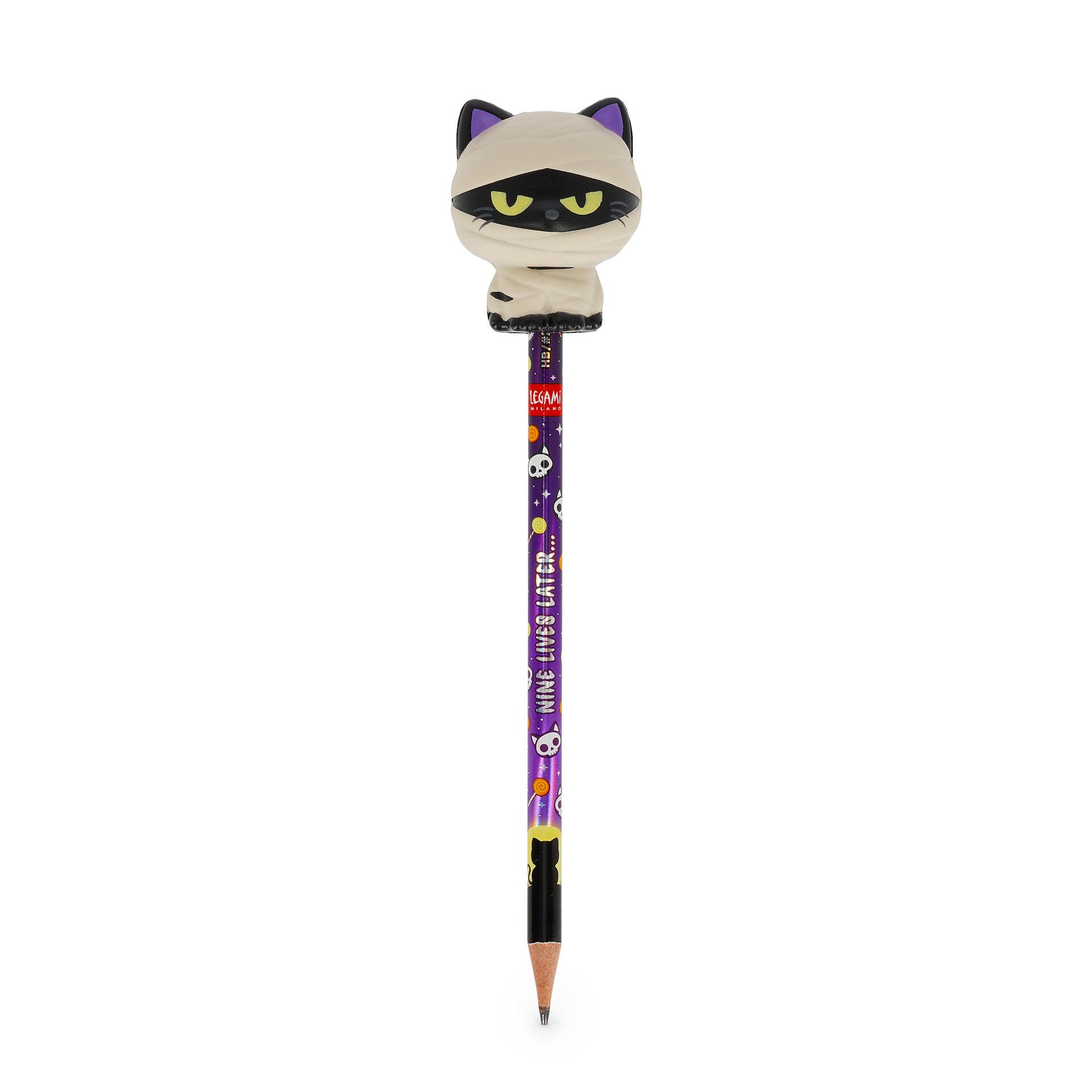 Lápis com Topo Anti-Stress Gato Preto Halloween Legami