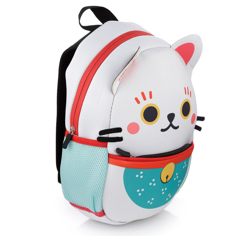 Mochila em Pano Neoprene - Gato Chinês da Sorte Maneki Neko - Papelaria Encantada