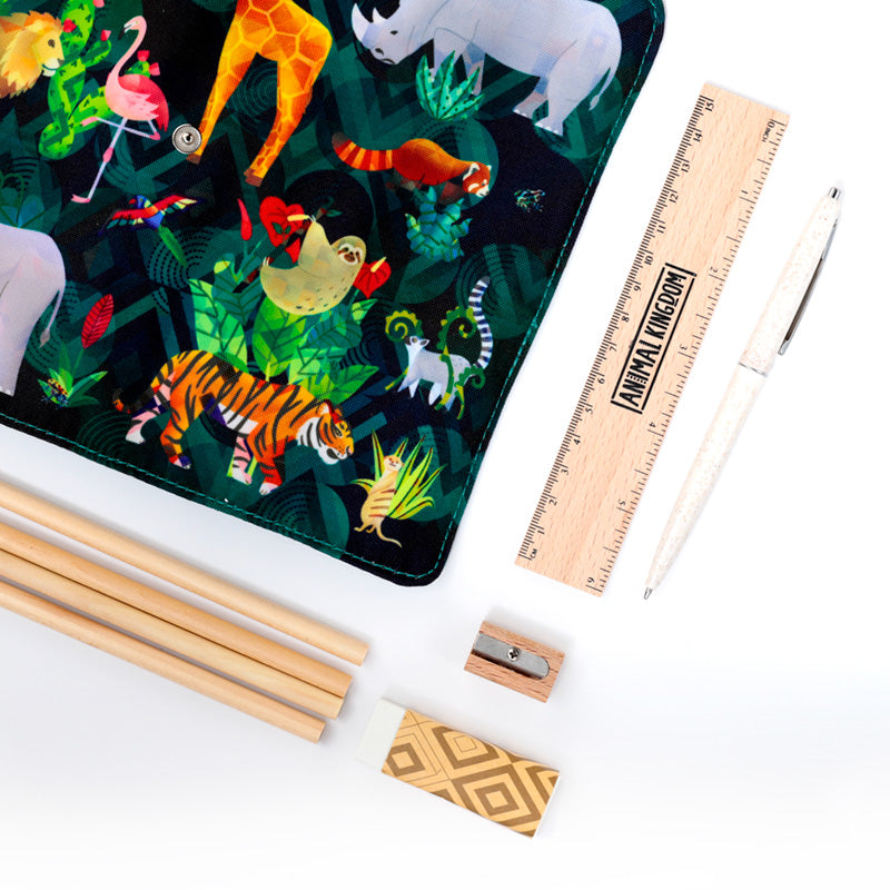 Reino Animal - Conjunto de 8 peças de papelaria reciclada em Lona - Papelaria Encantada