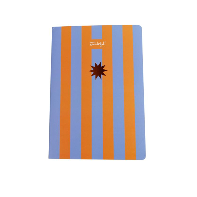 Caderno Mr.wonderful Pautado A5 Riscas Azul e Laranja