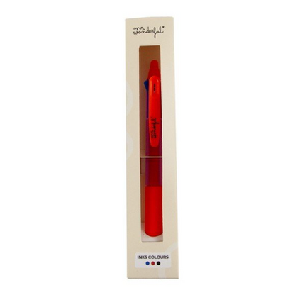 Caneta Apagável Mr. Wonderful Fuxia de 3 Cores - Preto, Vermelho e Verde