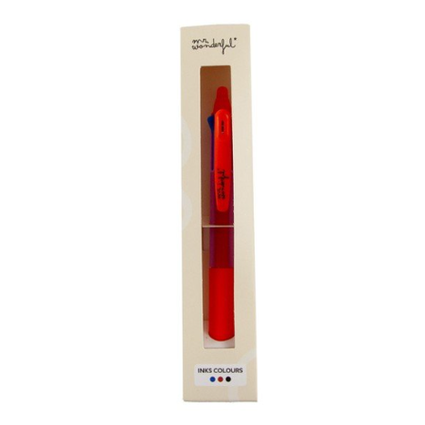 Caneta Apagável Mr. Wonderful Fuxia de 3 Cores - Preto, Vermelho e Verde