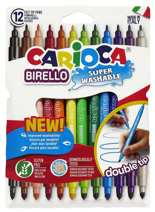 Canetas de feltro laváveis carioca birello 2 pontas blister c/12
