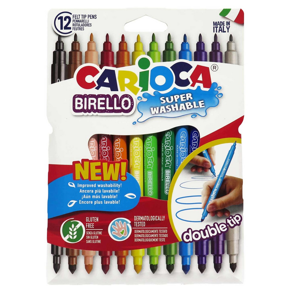 Canetas de feltro laváveis carioca birello 2 pontas blister c/12