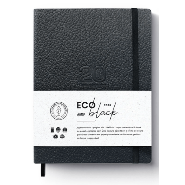Agenda firmo 2026 Diária Eco Black, 140 x 210 mm, Preto