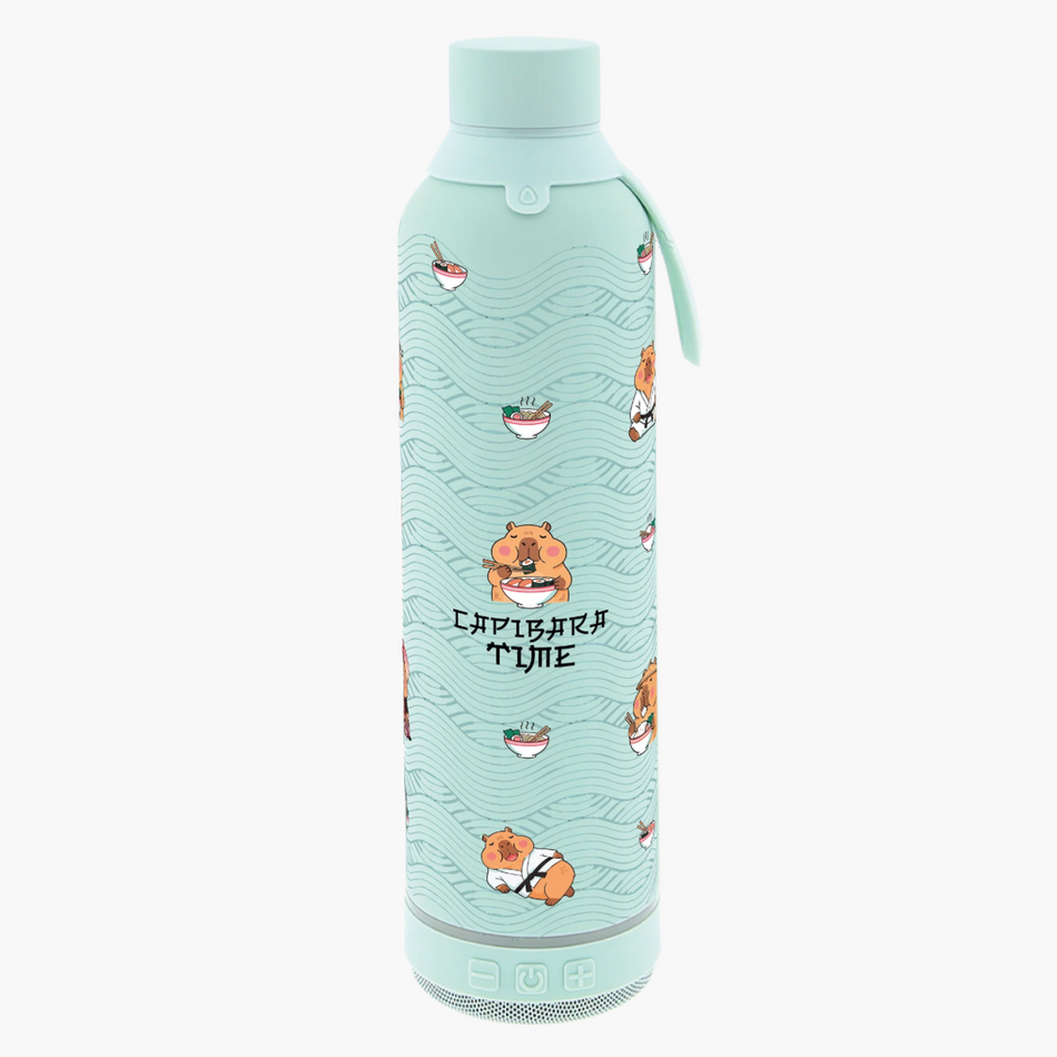 Garrafa térmica 600ML com coluna bluetooth - Mint Capivara time