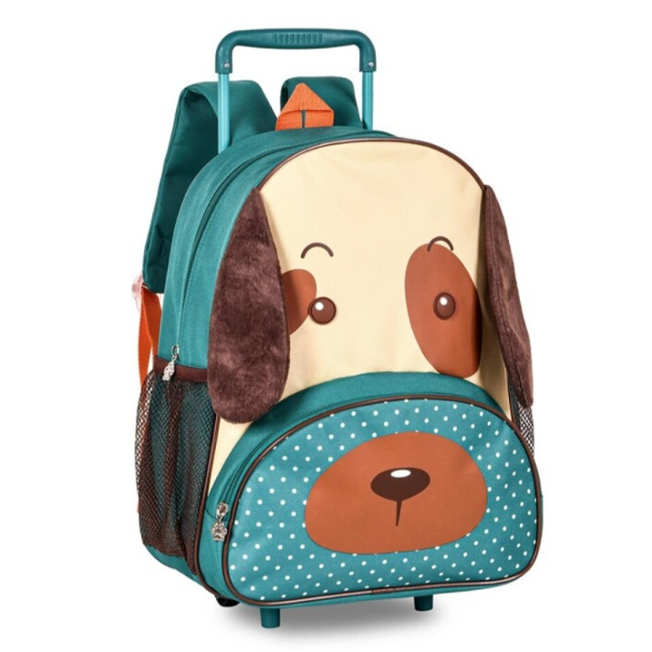 Mochila Trolley pré-escolar cãozinho castanho 33cm
