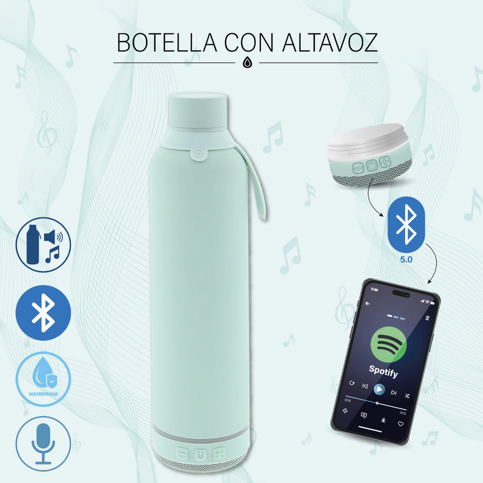 Garrafa térmica 600ML com coluna bluetooth - Mint Capivara time
