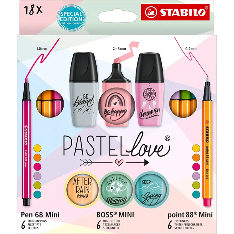 Sublinhadores Stabilo Pastel Love caixa com 18