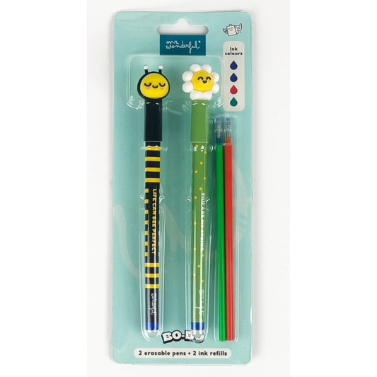 Conjunto 2 canetas apagaveis Mr. Wonderfull Abelha e Margarida com 2 recargas