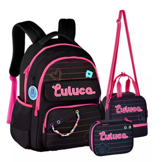 Kit Mochila + Estojo + Lancheira Luluca Preto
