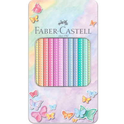 Lápis de cor Sparkle Faber-Castell caixa metálica de 12 Pastel + oferta Lapis Sparkle