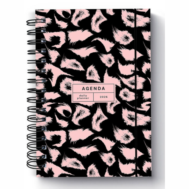 Agenda firmo Espiral Diária 2026 Aurélia, 140 x 210 mm, Preto e Rosa