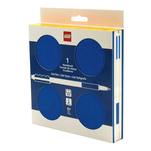 Caderno LEGO com elástico e caneta gel azul