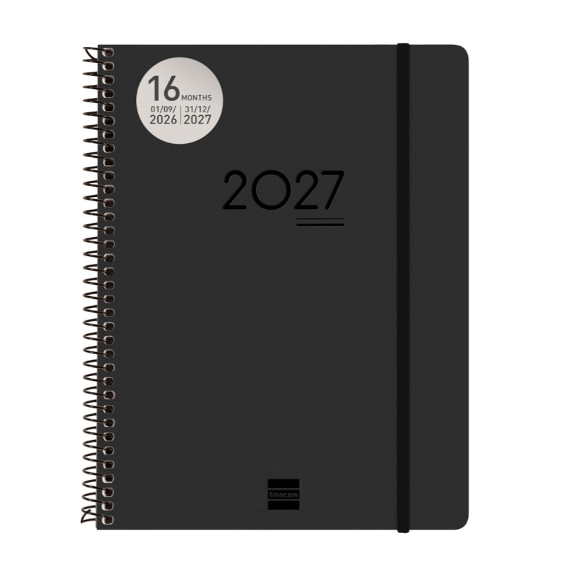 Agenda semanal A5 2026/27 16 meses espiral Finocam Preto