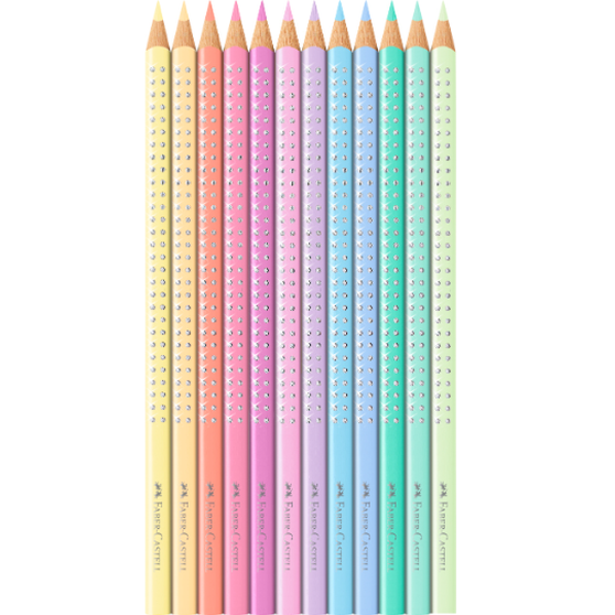 Lápis de cor Sparkle Faber-Castell caixa metálica de 12 Pastel + oferta Lapis Sparkle