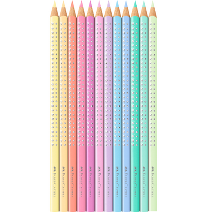 Lápis de cor Sparkle Faber-Castell caixa metálica de 12 Pastel + oferta Lapis Sparkle