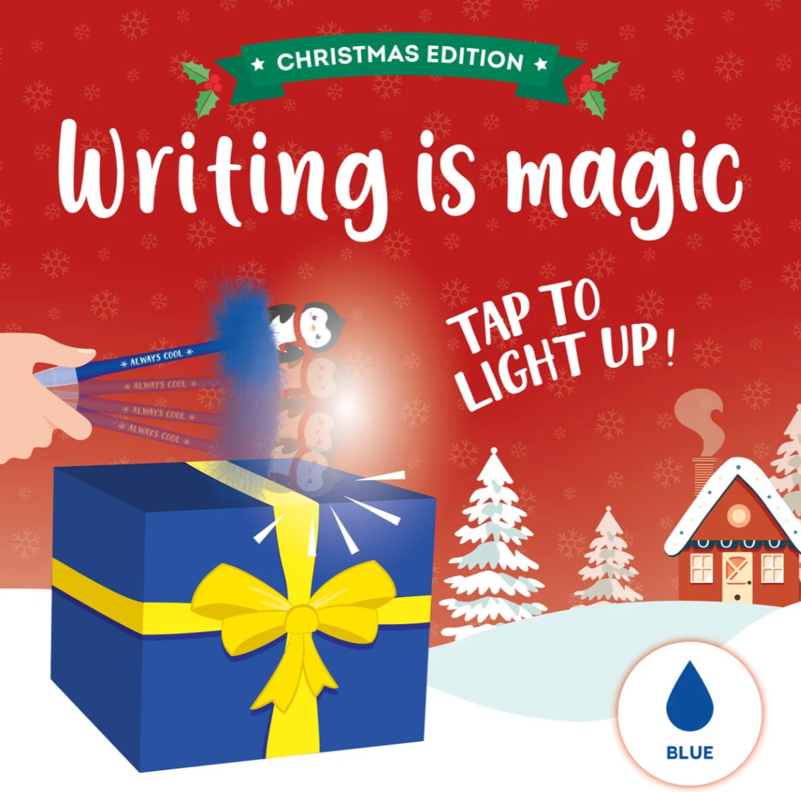 Caneta esferográfica iluminada - Pinguim - Escrever é mágico