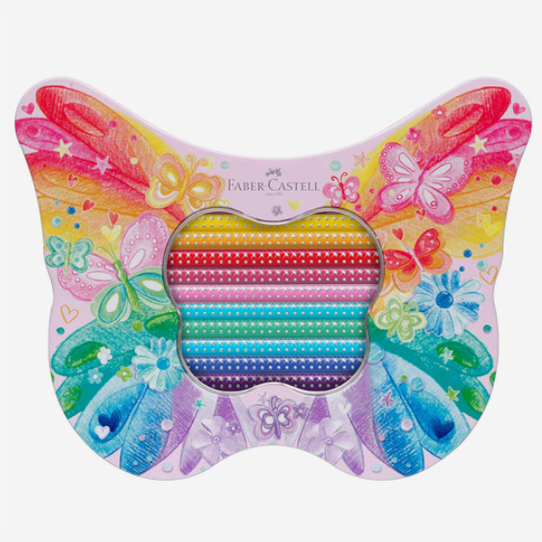 Lápis de cor Faber-Castell caixa metálica borboleta com 20 Sparkle
