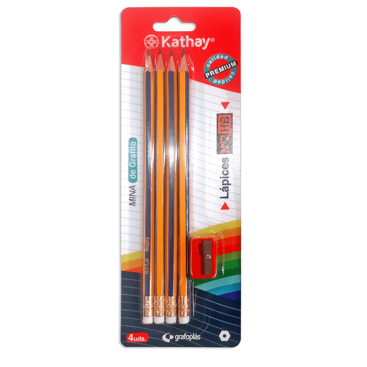 Conjunto 4 Lápis com borracha e afia