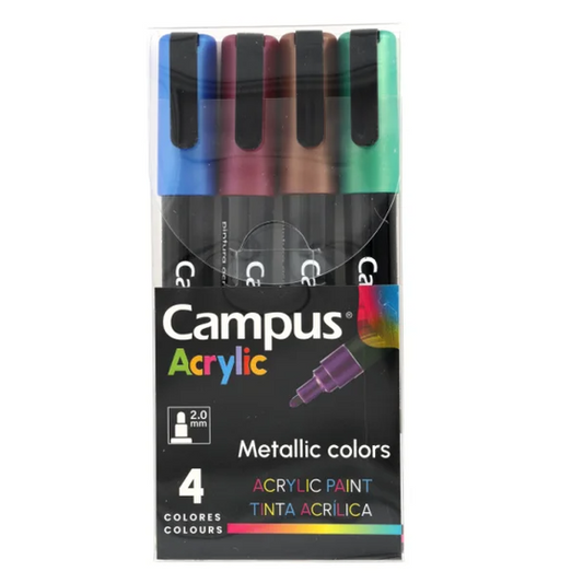 Marcadores Acrílicos Campus Ponta Cônica 2 mm Caixa com 4 Cores Metálicas
