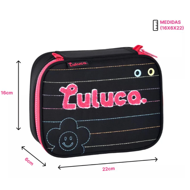 Kit Mochila + Estojo + Lancheira Luluca Preto
