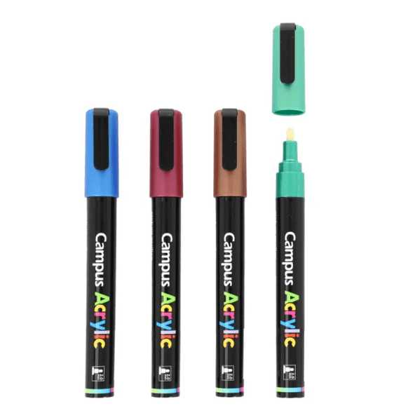 Marcadores Acrílicos Campus Ponta Cônica 2 mm Caixa com 4 Cores Metálicas