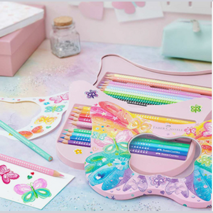 Lápis de cor Faber-Castell caixa metálica borboleta com 20 Sparkle