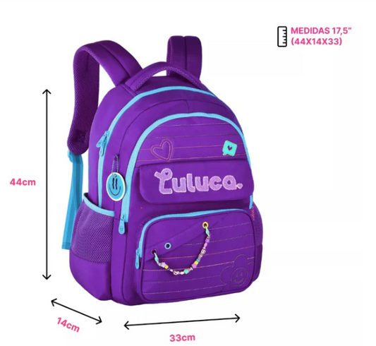 Mochila escolar Luluca Roxo 44cm