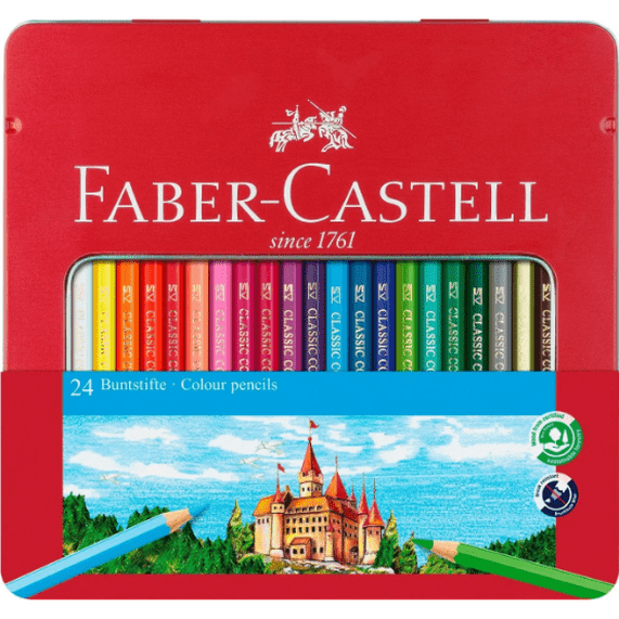 Lapis faber-Castell caixa metálica de 24 + oferta Bloco papel A5
