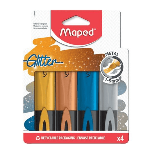 MARCADOR MAPED FLUO PEPS GLITTER METÁLICO C/4 UN.
